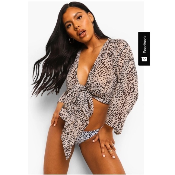 NWT! Animal Print Chiffon Tie Front Crop Top size Small - Picture 4 of 5